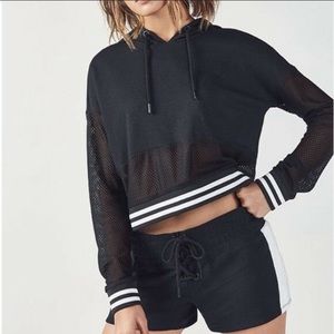FABLETICS Demi Lovato Cropped Mesh Sweatshirt Size Medium w/ Hood and Stripes